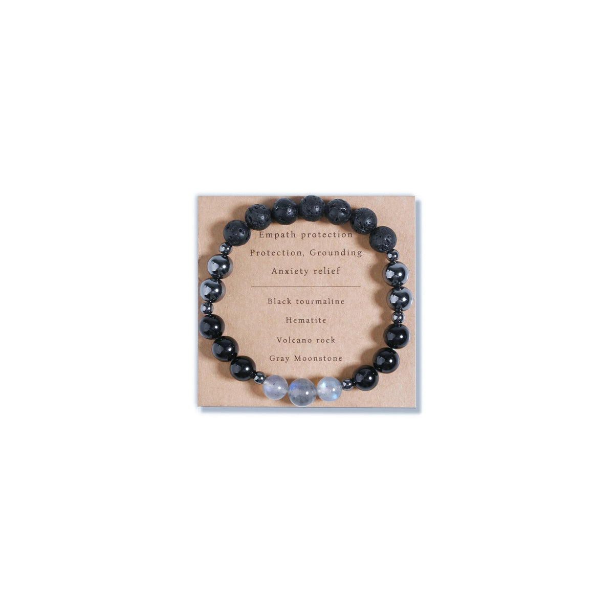 DLYFNVEV Empath Triple Protection Bracelet Black Tourmaline Hematite Moonstone Anxiety Relief Grounding Lava Rock Healing Crystal Black Beaded Balance Energy Jewelry Gifts