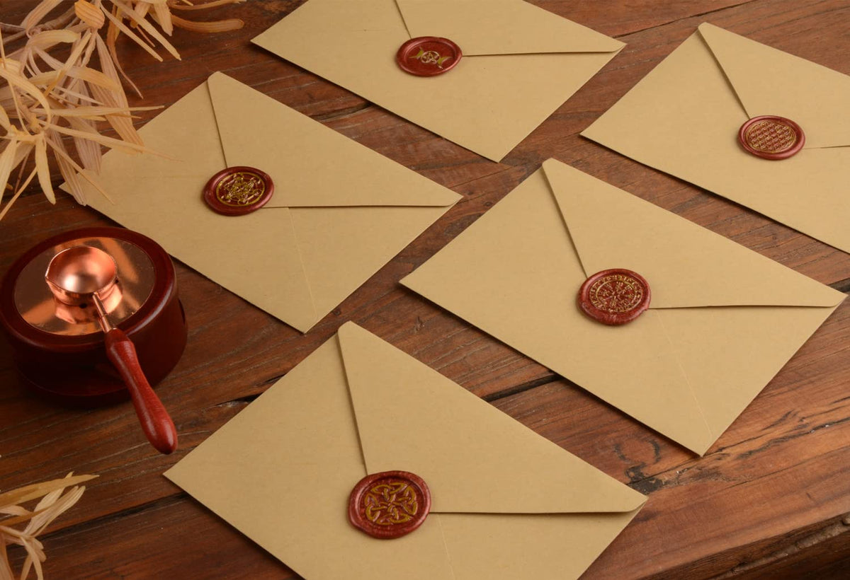 Wax Seal Stamp Set, Sealing Wax Stamps Copper Seals with Wooden Hilt, Vintage Retro Wiccan Seal Wax Stamp (Triple Moon&Pentagram&Tree of Life)
