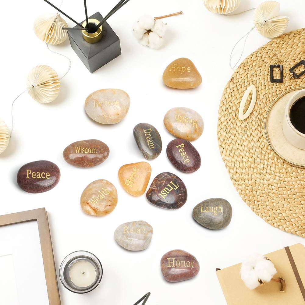 BigOtters 25PCS Inspirational Rocks - Encouragement Stones with Engraved Words for Meditation, Home Office Decor & Birthday, Gratitude Women Gifts