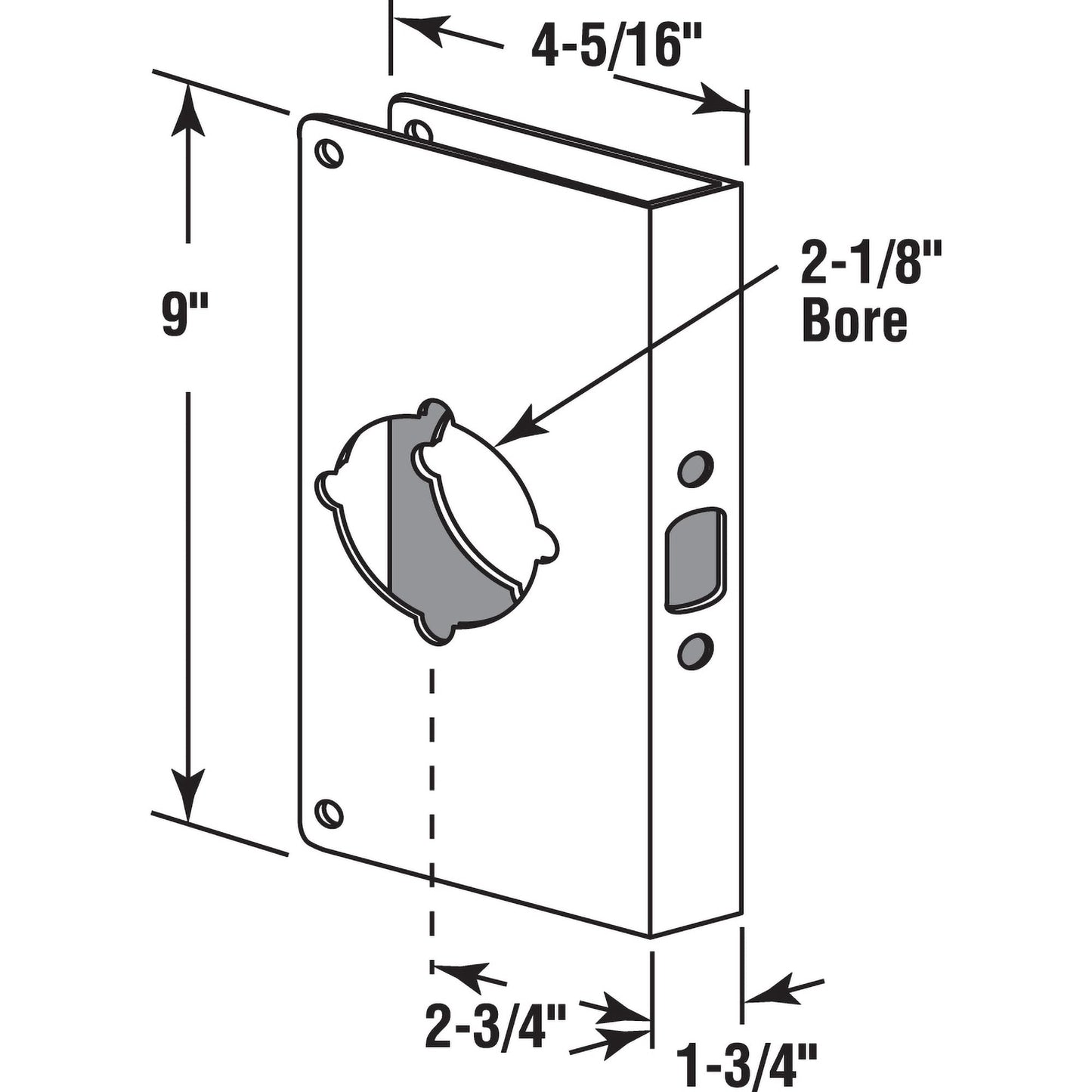 Prime-Line U 9588 Stainless Steel Lock and Door Reinforcement Plate for 1-3/4 In. Thick Doors, Stainless Steel Finish (Single Pack)