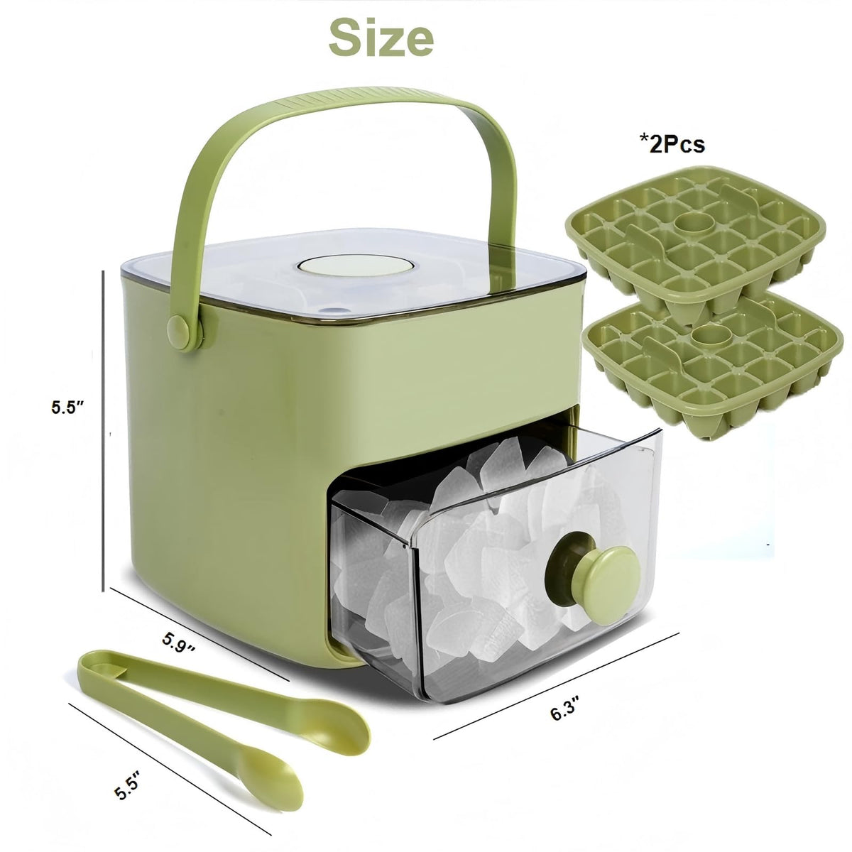 Ice Cube Tray with Lid & Bin Ice Maker Ice Trays for Freezer Ice Container- Reusable Ice Mold for Whiskey, Cocktail, Coffee, Beer Drinks with Ice Trays Ice Tongs (Green)