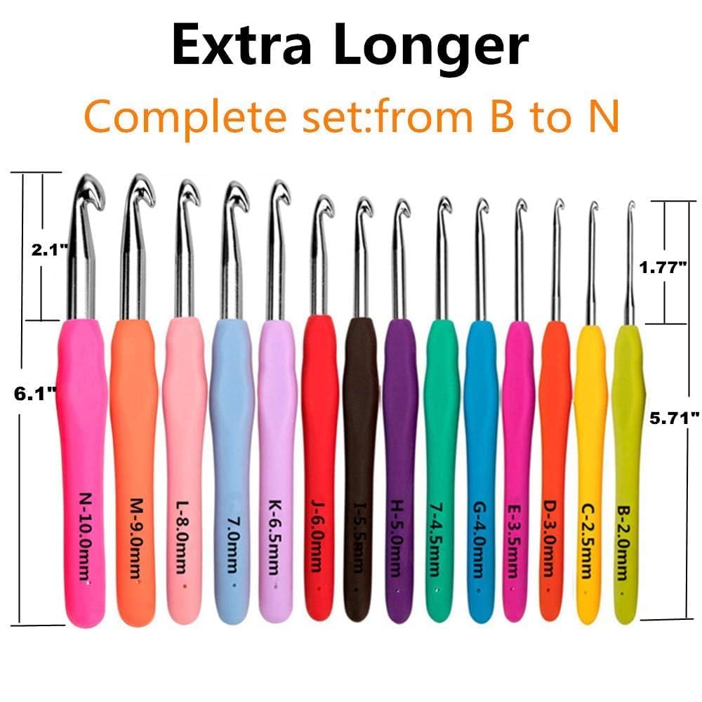 Yarniss 14 Size Crochet Hooks Set, 2mm(B)-10mm(N) Ergonomic Crochet Hooks with Case for Arthritic Hands and Blocking Mats for Knitting&Crochet Project, Thickened Blocking Board with Grid Line & T-Pins