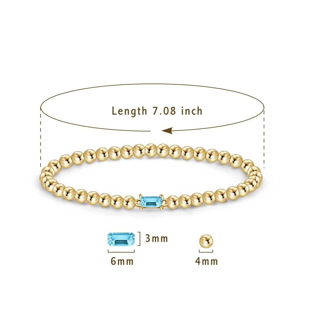 Free bird Birthstone Bracelet 14K Gold Bracelets March Aquamarine Birthstone Bracelet Handmade Stretch Beaded Bracelets Blue Gemstone Jewelry Bracelet for Women