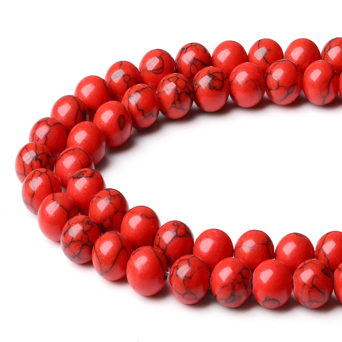 LAIDANLA Red Turquoise 8mm Natural Stone Beads Round Loose Gemstone Stone Beads for DIY Bracelet Necklace Earrings Jewelry Making Polishing Genuine Real Beading Crystal 96PCS 2 Strand 32"