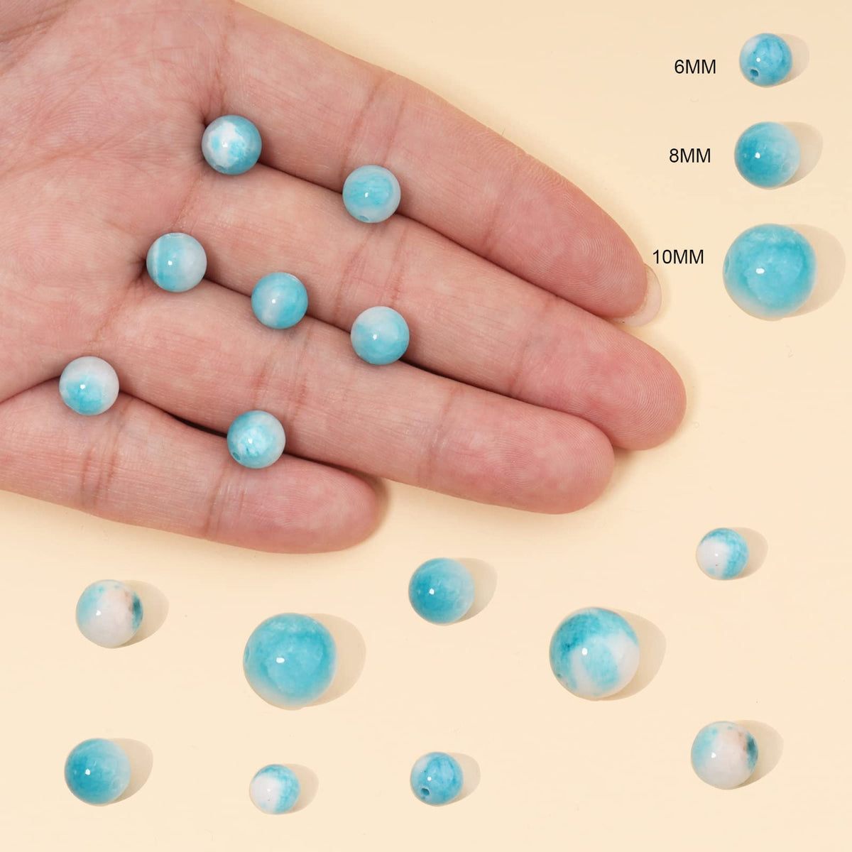 60pcs 6mm Natural Blue White Persian Jade Gemstone Beads Energy Healing Crystal Round Loose Stone Beads for Jewelry Making, DIY Bracelets Necklaces