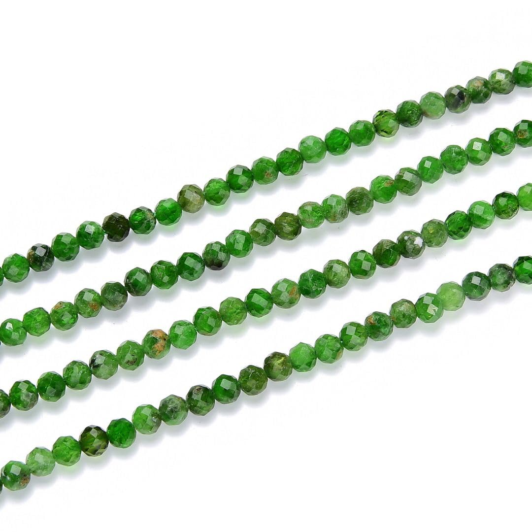 Adabele 15 Inch Natural Green Diopside Healing Gemstone 4mm (0.16 Inch) Tiny Small Faceted Round Loose Beads Stone Spacer (95-105pcs) for Craft Jewelry Making GK4-24