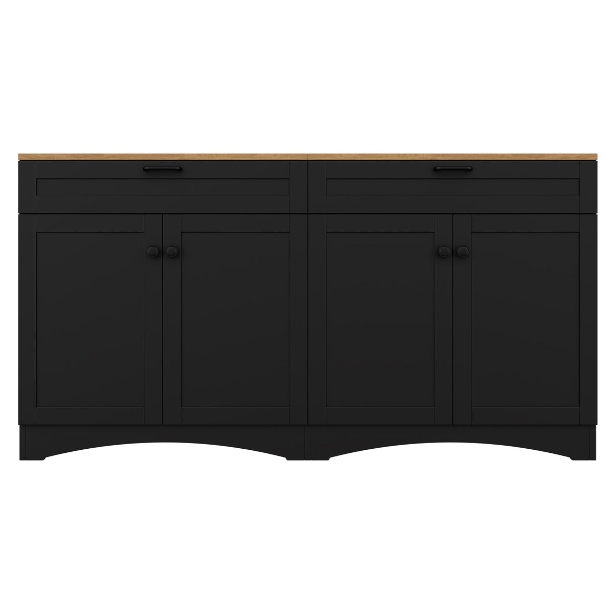 Ball & Cast Farmhouse TV Stand with 2 Drawers for TVs up to 70",Wood Grain Sideboard Buffet Cabinet w/Rustic Handles and Adjustable Shelf,Entertainment Center for Living Room,Bedroom,Black