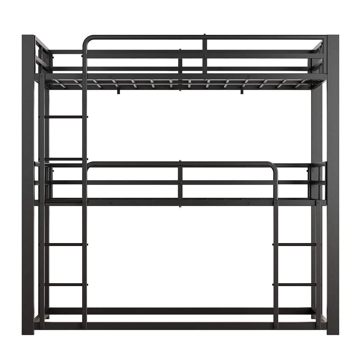 Mixcous Metal Triple Bunk Bed, Twin Over Twin Over Twin Heavy Duty Bunkbeds, Full-Length Guardrail Family-Friendly for All Ages, Bedroom, No Box Spring Needed, Easy Assembly, Black