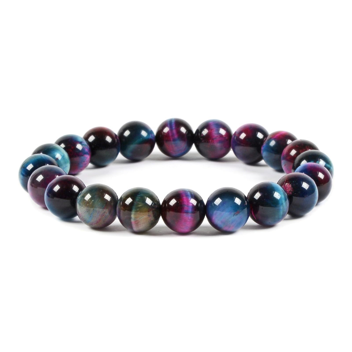 Justinstones Dyed Rose Blue Green Tiger Eye Gemstone 10mm Round Beads Stretch Bracelet 7 Inch Unisex