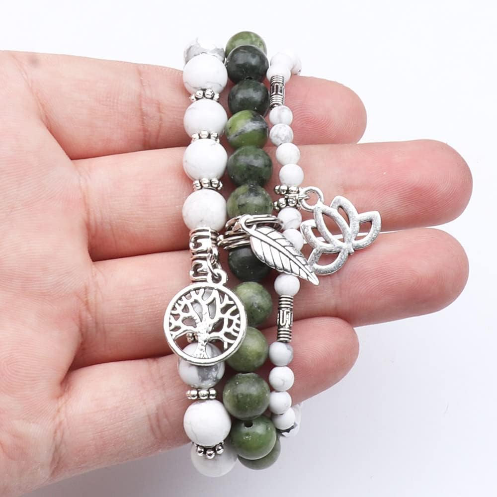 UEUC Tree of Life Yoga Healing Stone Bracelets,Multilayer Lotus Chakra Stone Reiki Bracelet Sets,Anxiety Crystal Natural Stone,for Women Stress Relief(#170)