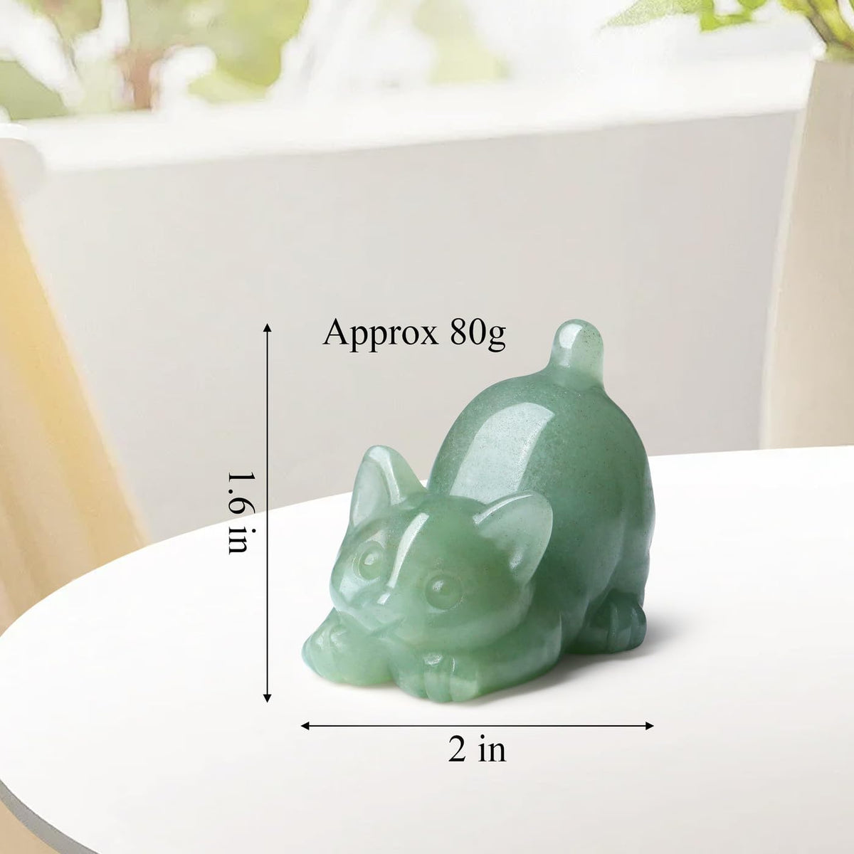 NUKAYAI 2" Green Aventurine Cat Figurine Decor Crystal Statue Carved Home Room Decor Figurines for Natural Lazy Gemstones Sculpture Handcrafted Healing Stone Office Spiritual Gifts for Cat Lovers