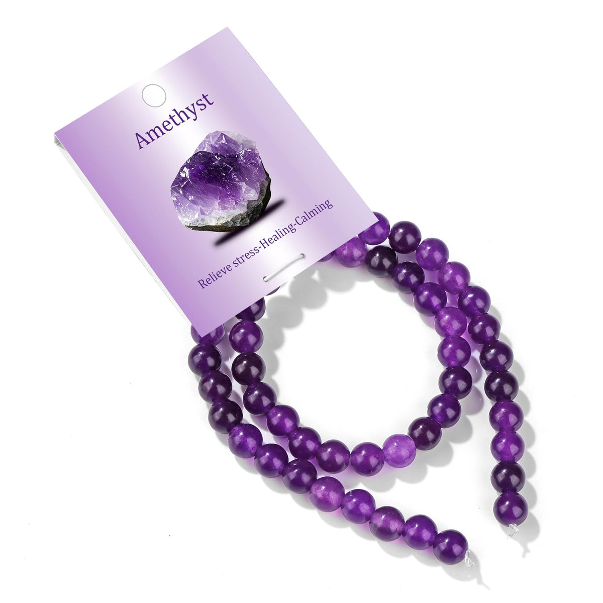 Risyfjew 50PCS 8mm Natural Amethyst Beads Gemstone Round Loose Beads for Jewelry Making Chakra Crystal Stone Beads for Bracelets Necklace Earrings Making Supplies (50pcs/Strand)