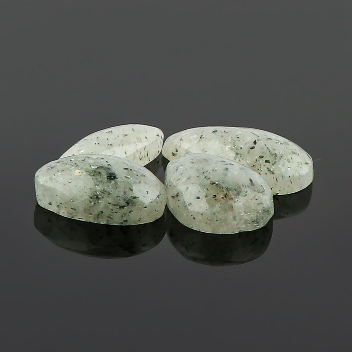 CRYSTALINES 4pcs Natural Green Dot Quartz Gemstone Cabochon, Wholesale Flatback Crystals. Assorted Bulk Polished Stones, DIY Crafts-Jewelry Making, Loose Lapidary Supplies, Gem Collection