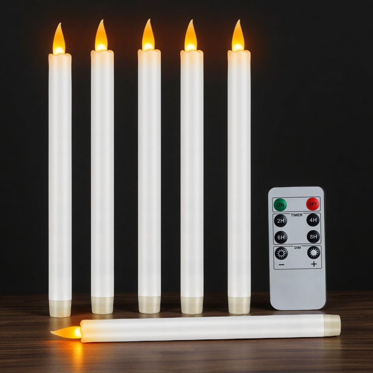 wemarry 10" Flameless Taper Candles with Remote, Electric Led Candlesticks, Plastic Tall Taper Candles Battery Operated with Flickering Flame for Halloween Christmas Wedding Home Décor (White, 6 Pack)