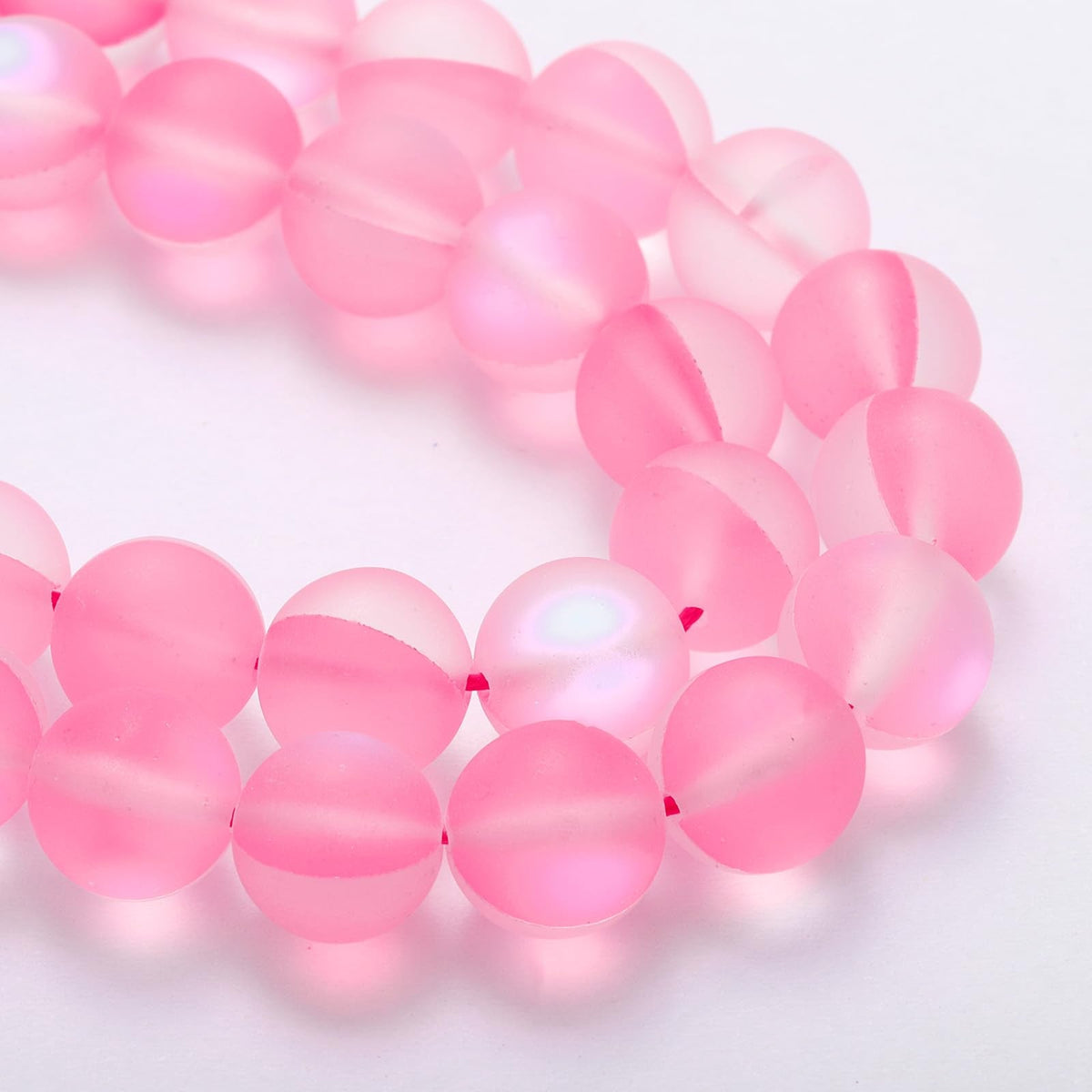 uxcell Matte Crystal Glass Beads 8mm Synthetic Frosted Shining Semi-Precious Round Loose Beads Synthetic Moonstone for Jewelry Making DIY Bracelet, Pink