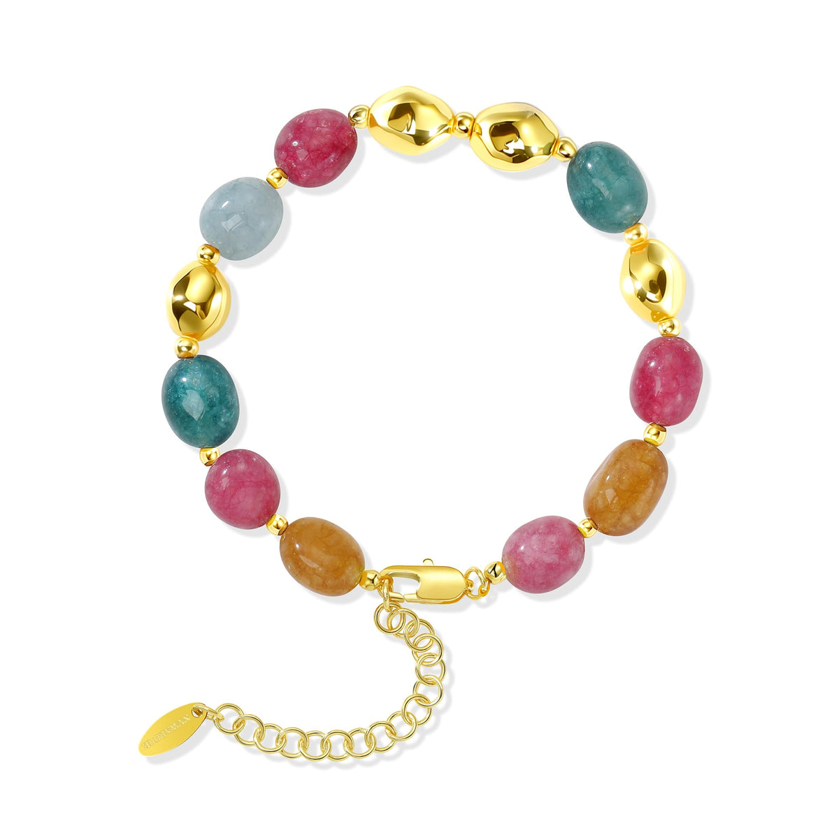NVWAROCK Beaded Bracelet for Women, Colorful Gemstone Bracelet, 14K Gold Plated Stackable Handmade Oval Stone Bracelet Multicolor Jewelry Gift - Colourful