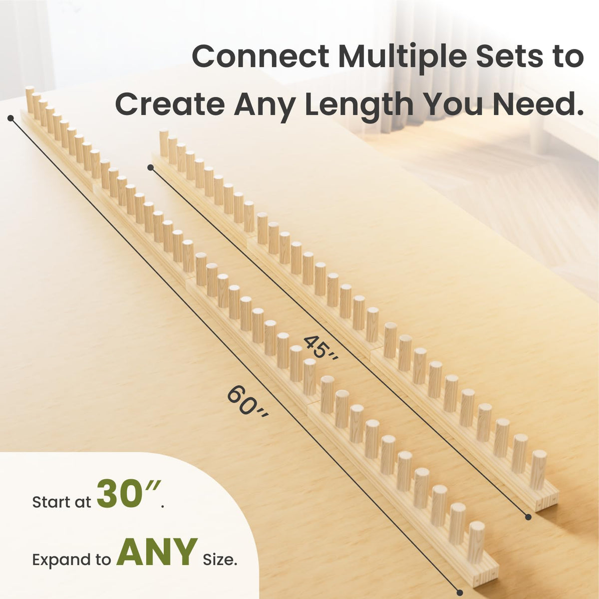 GIFMFTHK Lightweight Solid Wood Chunky Knitting Loom Kit - 30" Modular Frame, Natural Pine Craft Board Expandable to 60/90/120" by Connecting Multiple Kits for Blankets, Beginner DIY Weaving Tool