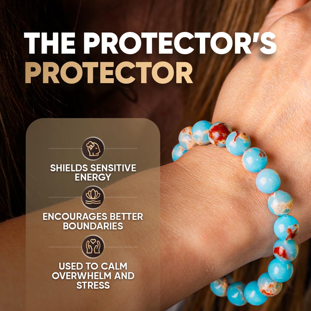 Conscious Items Empath’s Shield Gemstone Bracelet, Aqua Terra Jasper Crystal Bracelet for Calm, Boundaries & Balance, Natural Jasper Stone Beaded Bracelets for Caregivers & Empaths