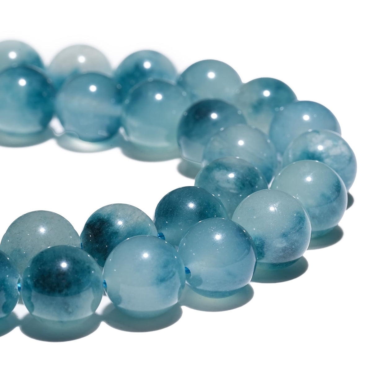 8mm Natural Aqua Blue Chalcedony Gemstone Beads Polished Round Smooth Stone Beads for Bracelets Jewelry Making 15inch Loose Beads