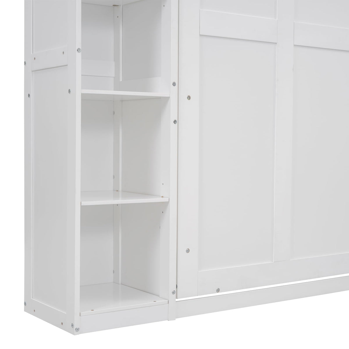 Ball & Cast Full Size Murphy Bed Wall Bed with Shelves and LED Lights,can be Folded,Hideaway Cabinet Frame W/ 2 Five-Layer Cabinets,Slat Support,No Box Spring Needed,for Apartment,Bedroom,White