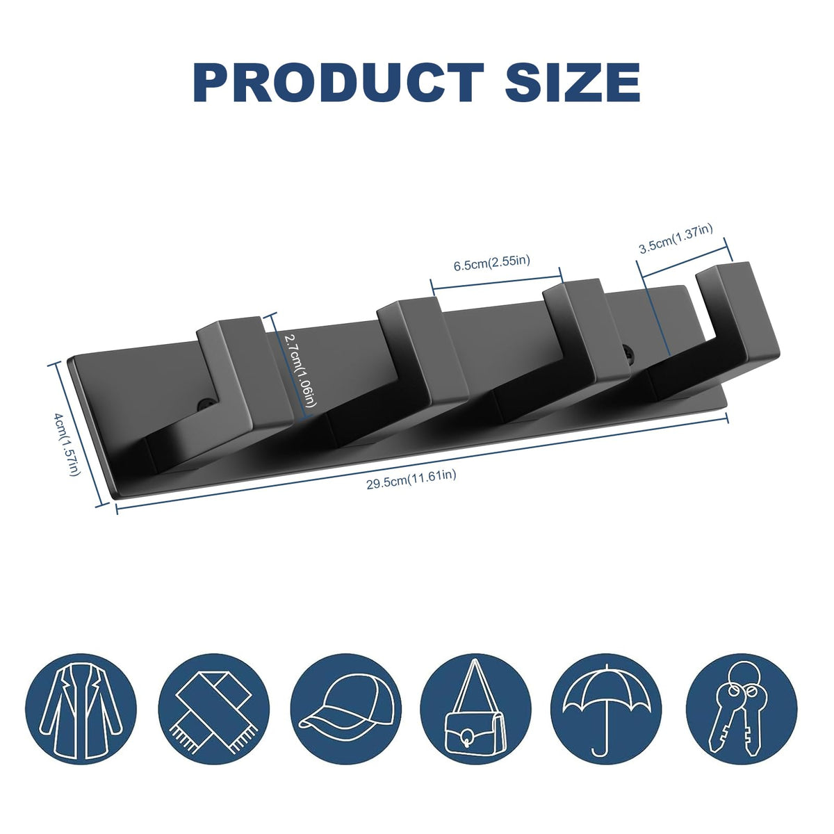PMMASTO Coat Rack Wall Mount, Coat Hooks Wall Hooks for Hanging, Stainless Steel Coat Hanger Towel Hooks for Bathrooms, Coat Rack Hat Rack (Black 4 Hooks, 1 Pack)