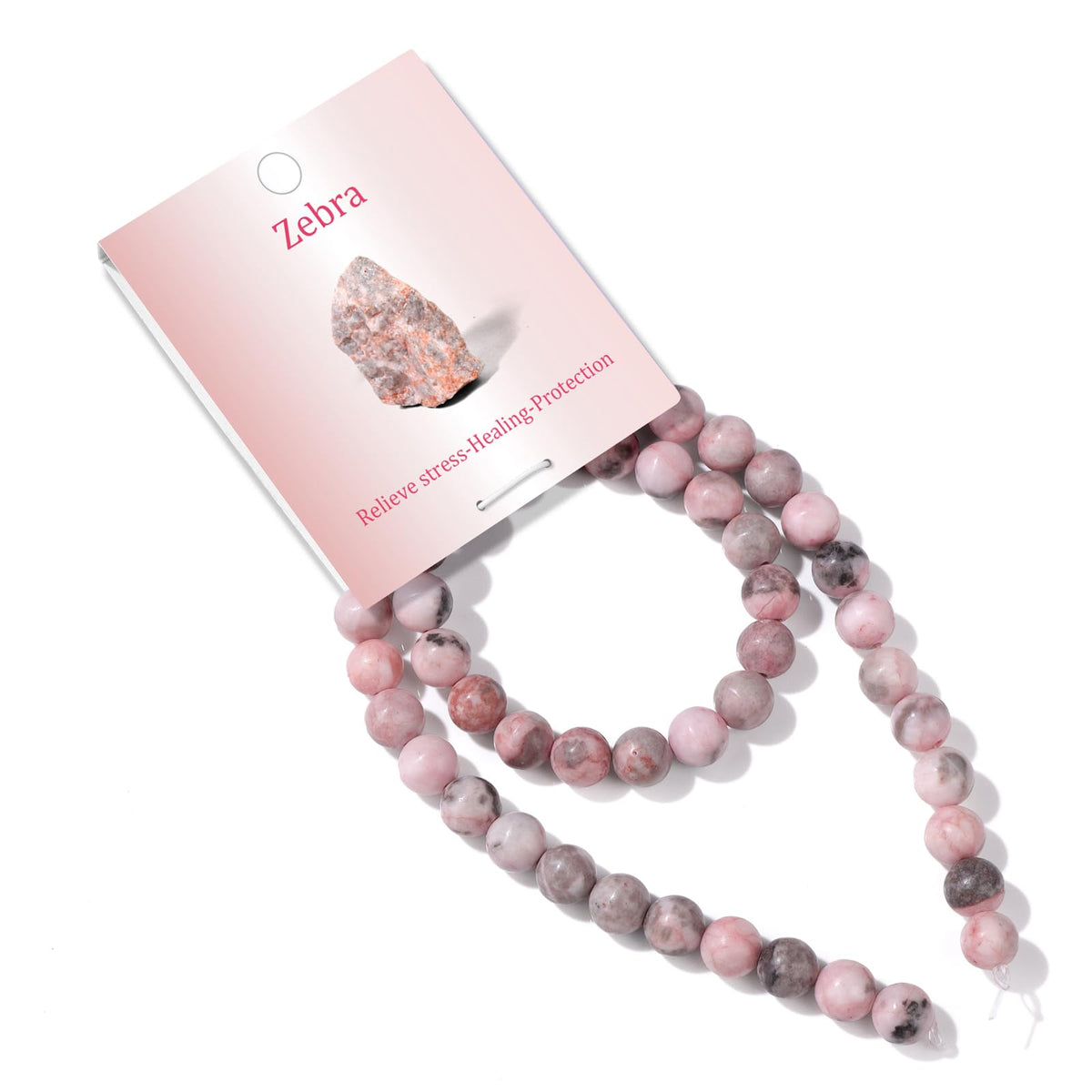 Risyfjew 50PCS 8mm Natural Pink Zebra Jasper Beads Gemstone Round Loose Beads for Jewelry Making Chakra Crystal Stone Beads for Bracelets Necklace Earrings Making Supplies (50pcs/Strand)