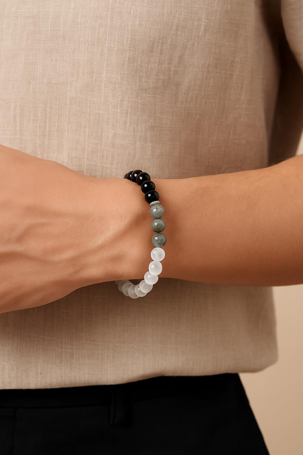 TUBIANCA Obsidian Labradorite Cat Eye Stone Bracelet – Natural Healing Crystal Energy Jewelry for Protection, Balance & Positive Energy – Handmade Gemstone Beaded Bracelet for Men & Women