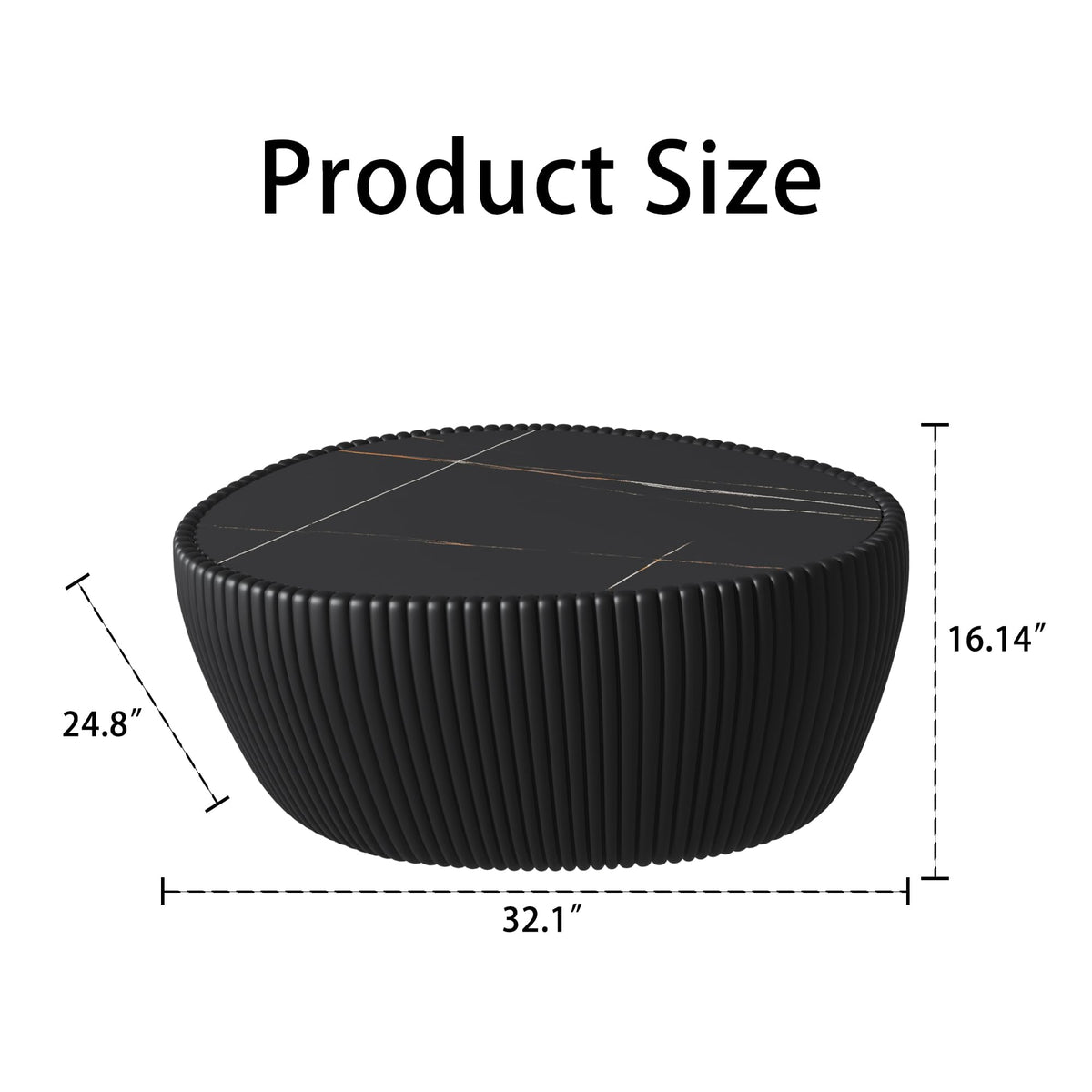 KEIKI 32.1" Goose Eggs Shape Coffee Table, Modern Sofa Side Table with Marble Top & Leather Wrap, Small End Table for Living Room, Bedroom, Office, Black