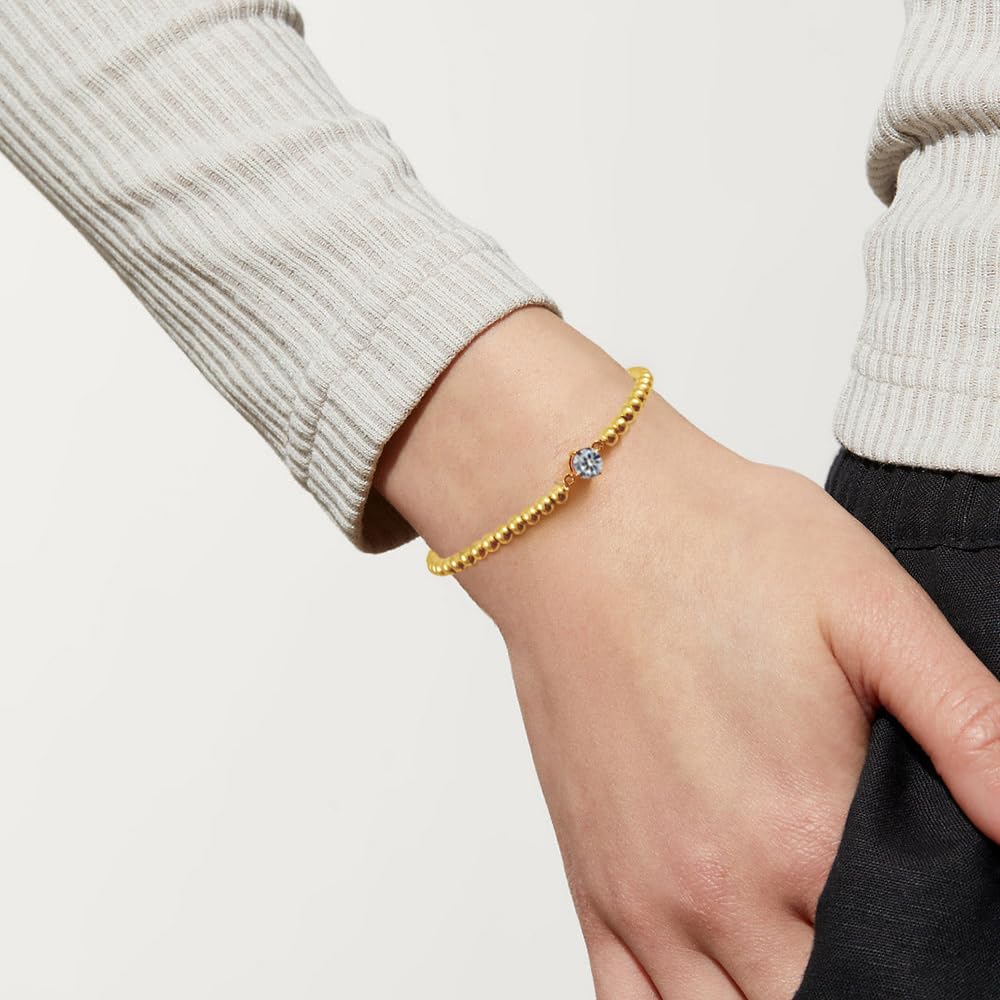 Free Bird Gold Bracelets for Women 14K Gold Plated Stretch Bracelets Dainty Beaded Bracelets Jewelry Gifts for Women, pulseras de oro 14k puro para mujer
