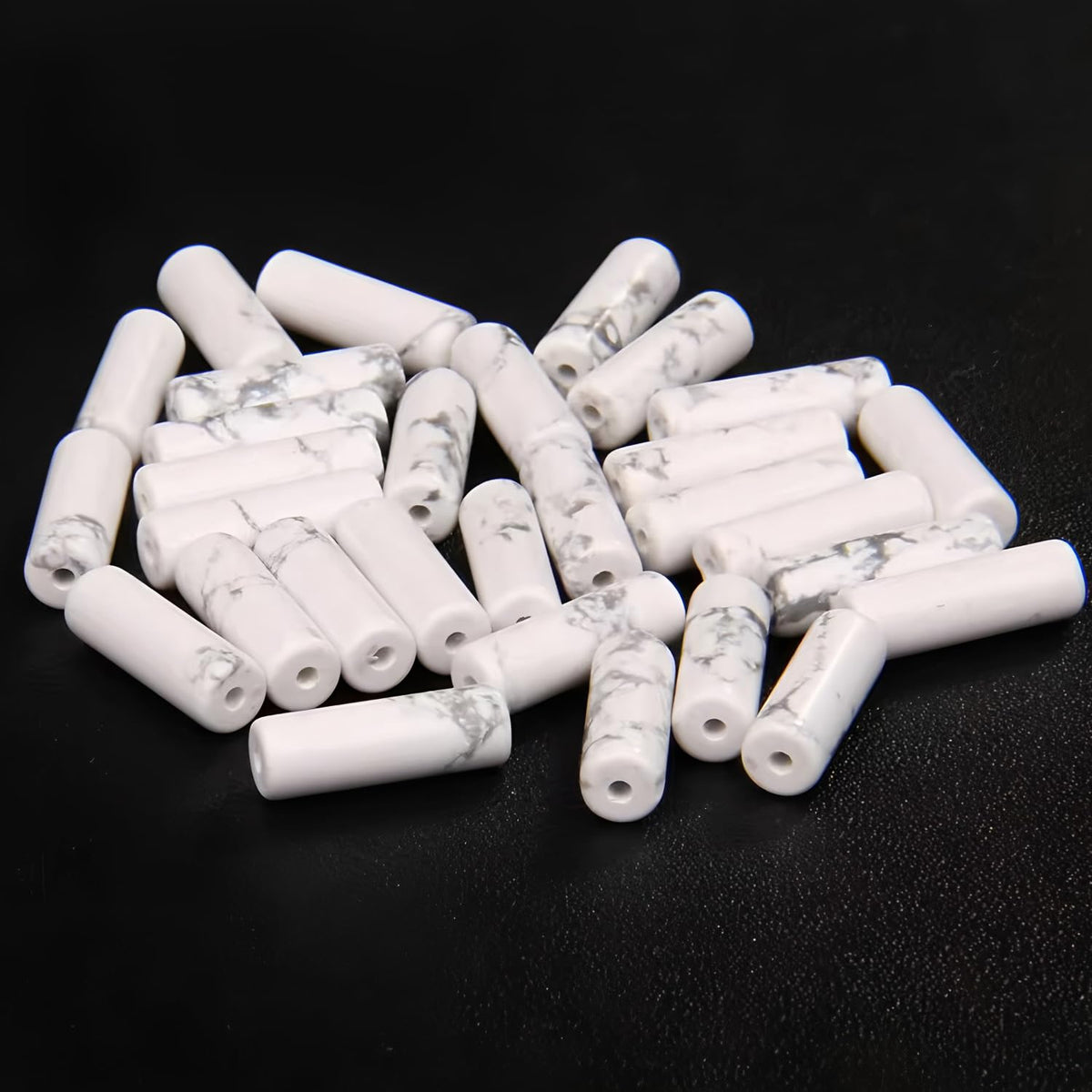 HAAMIIQII Natural White Howlite Tube Beads 13x4mm Column Stone Cylinder Gemstone Loose Beads for Jewelry Making Strand 15 Inch (28-29pcs)