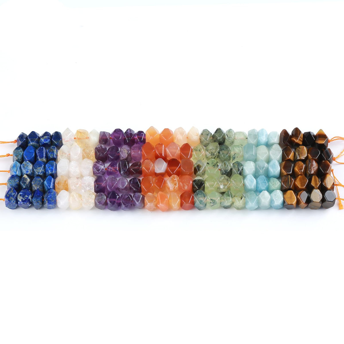 6 * 11mm 25pcs Natural 7 Chakra Mixed Quartz Crystal Stone Irregular Special Cut Stone Beads Loose Beads for Jewelry DIY Making Bracelet 7.5inch