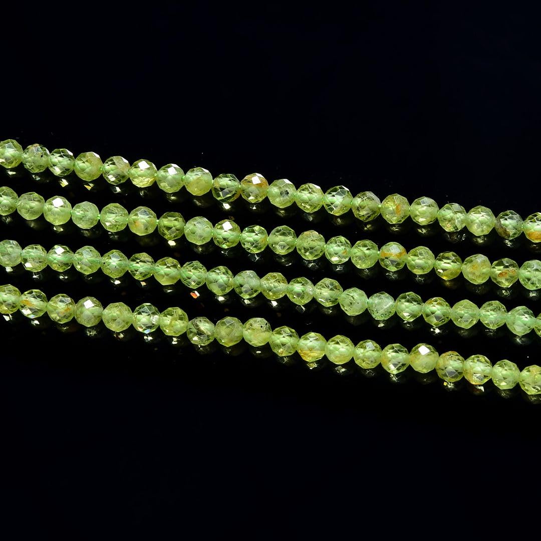 Adabele 30 Inch Natural Green Peridot Healing Gemstone 4mm (0.16 Inch) Tiny Small Faceted Round Loose Beads Stone Spacer (160-180pcs) for Craft Jewelry Making GK4-11
