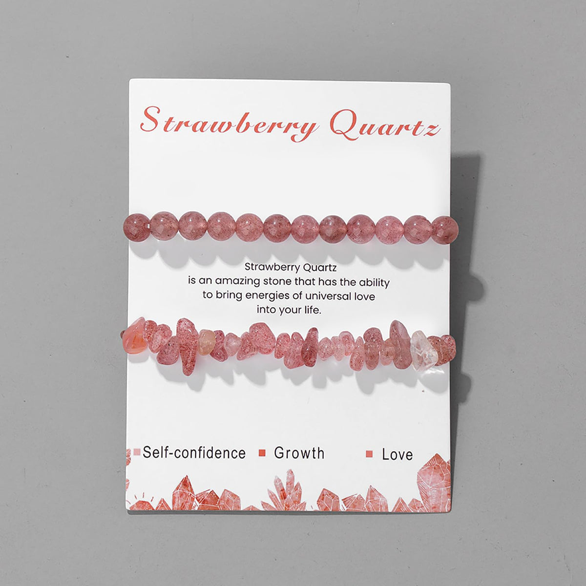 Lit Wall 2Pcs Strawberry Quartz Bracelet for Women 6mm Handmade Adjustable Beaded Gemstone Healing Crystal Bracelet Strawberry Quartz Jewelry for Women Men