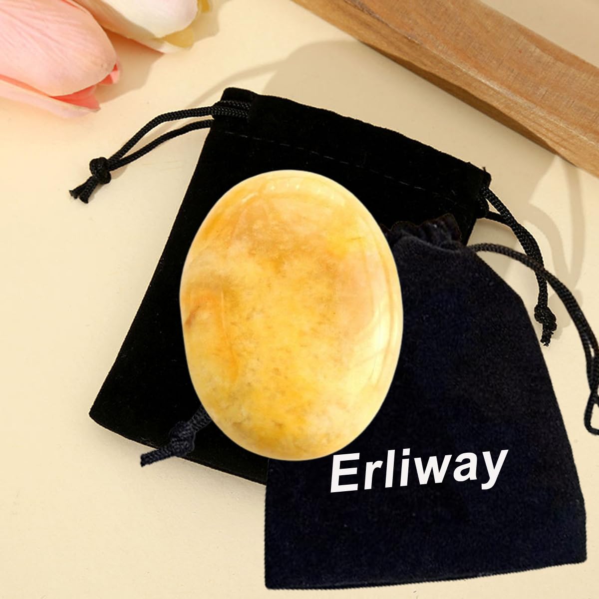 Erliway Natural Topaz Palm Stone Crystal, 2"-2.3" Large Healing Pocket Worry Stone, Polished Crystals and Healing Stones for Anxiety Stress Relief Therapy