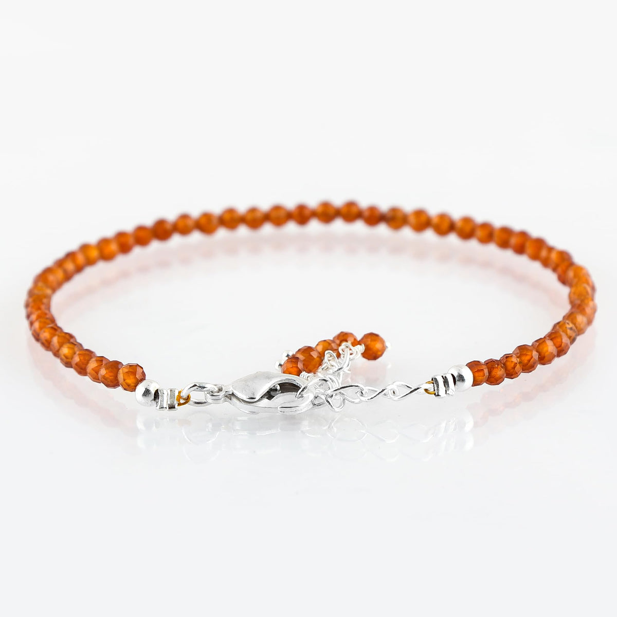 CRYSTALINES Natural Spessartite Garnet Gemstone Bracelets, Faceted Beads Stones, Handmade Boho Hypoallergenic Jewelry for Women, Healing Crystals, Silver Plated 7+1inch January Birthday Gift