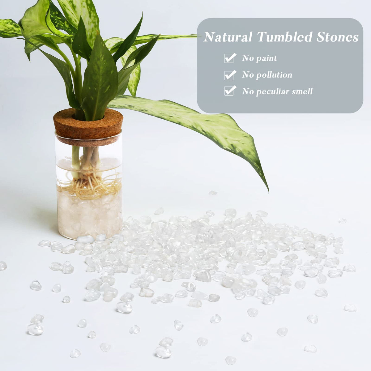 QICQDRAM Polished Gem Stones Rocks Crystals 0.9 Lb/405g Natural Tumbled Stones Clear Quartz Crystal Chips Bulk for Healing Crystals & Fish Tank Rocks Gravel, Vase Filler, Plants Decor
