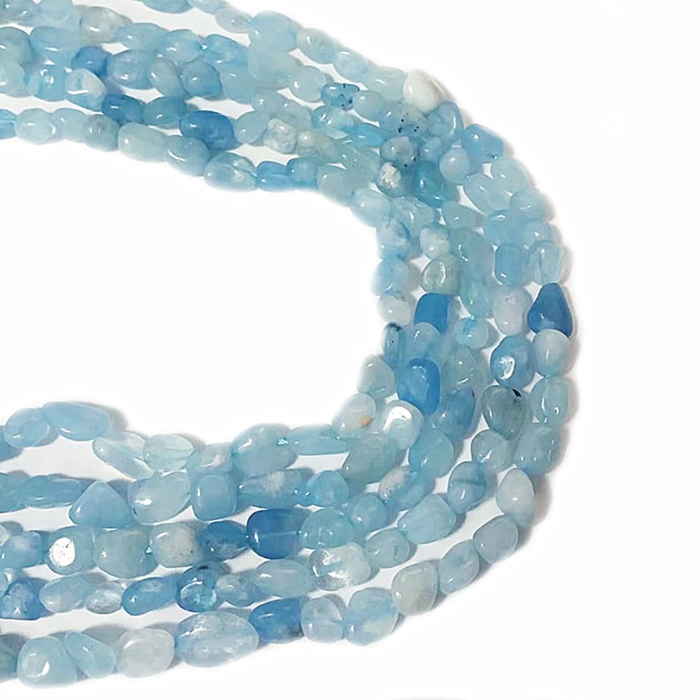 jodaying 6-8mm Natural Aquamarine Nuggets Oval Free Tumbled Pebble Semi Precious Gemstone Loose Stone Beads Approx 15.5 inch for DIY Jewelry Making