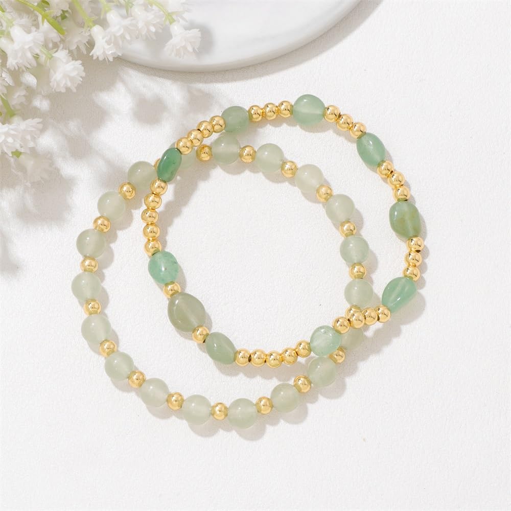 MORIANCE Aventurine Bracelet for Women Aventurine Crystal Jewelry Gold Bracelets for Women Stack Gold Bead Bracelets Green Beaded Crystal Gemstone Bracelet
