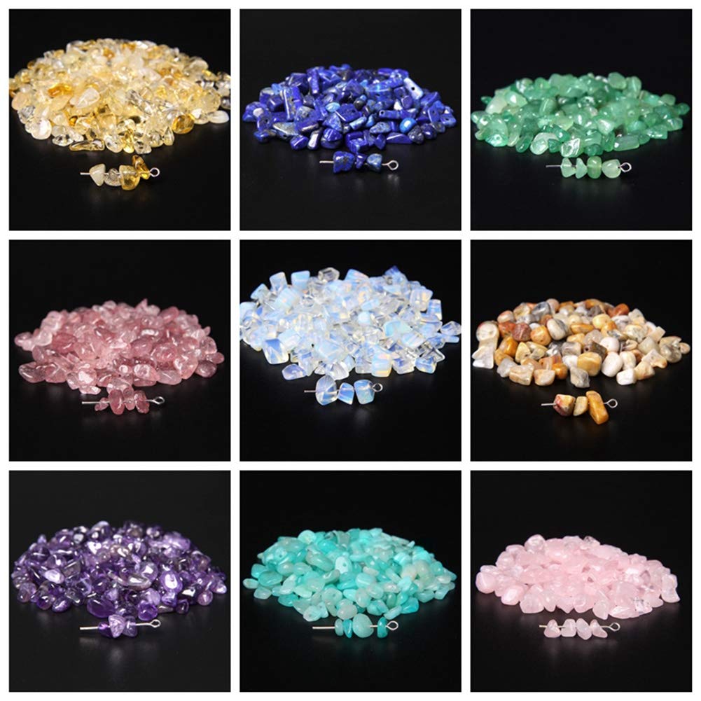 Natural Chip Stone Beads 5-8mm Rutilated Quartz About 400 Pieces Irregular Gemstones Healing Crystal Loose Rocks Bead Hole Drilled DIY for Bracelet Jewelry Making Crafting (5-8mm, Rutilated Quartz)