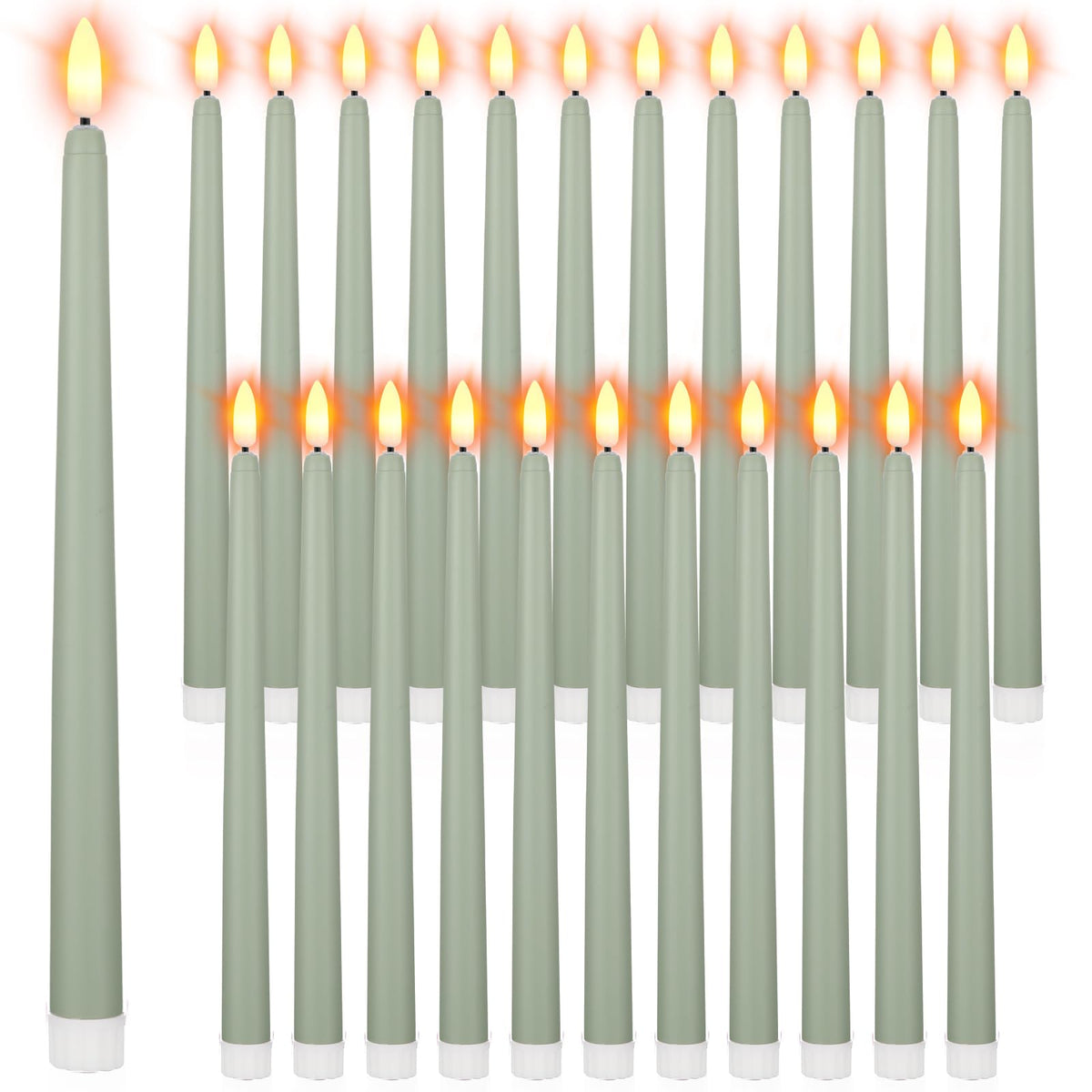 Macarrie 24 Packs Flameless Taper Candles Battery Operated Fake 11 Inch Long Candlelight LED Flameless Candlesticks Flickering Tapered for Spring Summer Wedding(Light Green)