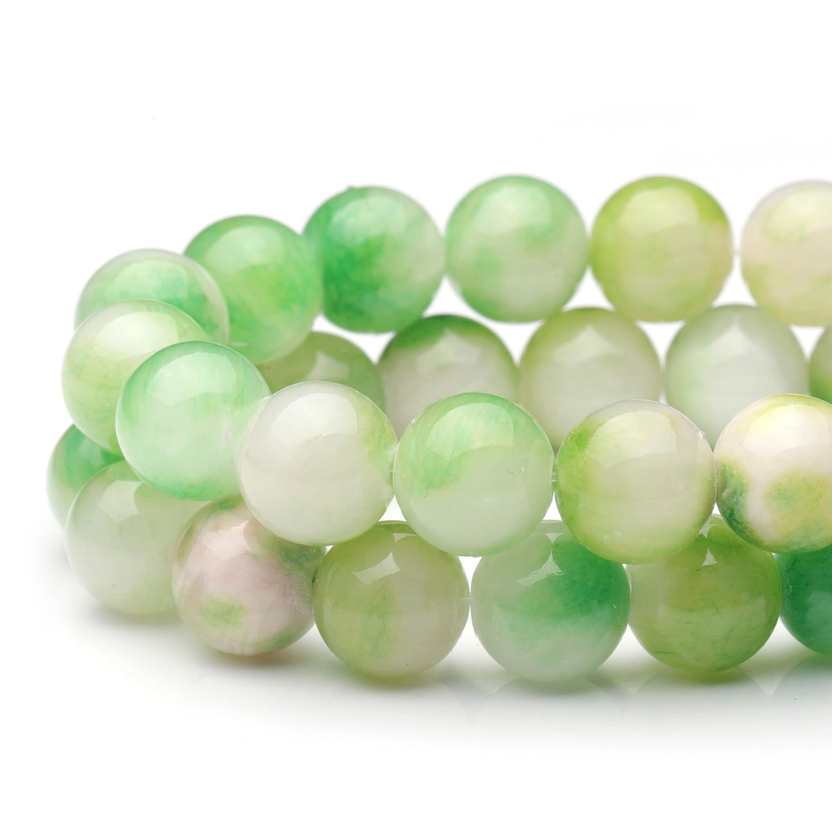 Youngbling Natural Gemstone Beads for Jewelry Making,8mm Green White Jade Polished Round Smooth Stone Beads for Bracelet Necklace 15 Inch
