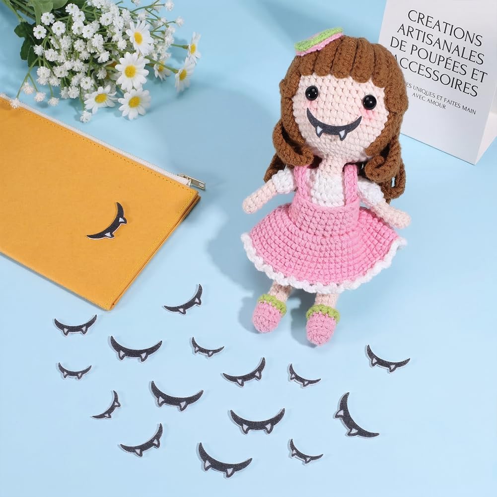 PH PandaHall 150pcs Felt Mouth Teeth, 3 Sizes Evil Tooth Patches Decorative Animal Mouth Safety Felt Craft Mouths for Crochet Plush Animals Making Amigurumi Puppet Sewing Supplies Halloween