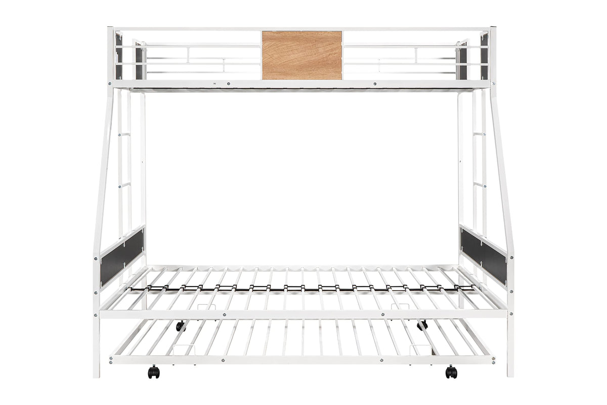 Metal Twin Over Full Bunk Bed with Trundle,Heavy Duty Bunk Beds Twin Over Full, Space-Saving Bunk Bed for Kids/Teens/Adults,White