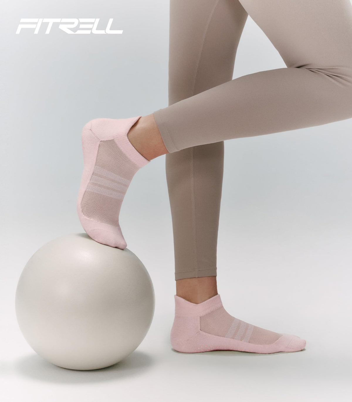 FITRELL Pilates Socks for Women, Ankle Yoga Non Slip Grip Socks for Barre Hospital Gym 5 Pairs, Black+Beige+Grey+Pink+White, Medium