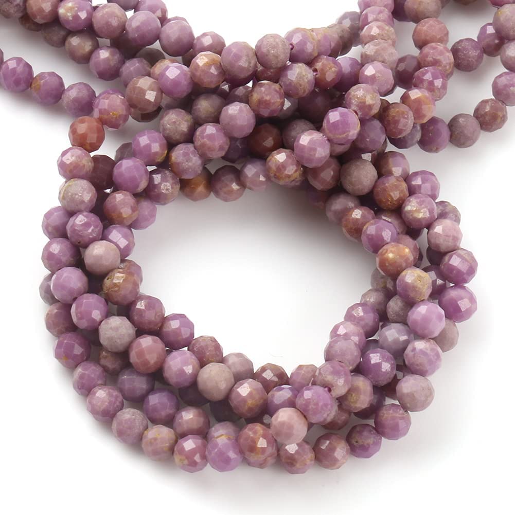 Song Xi 90pcs 4mm Natural Purple Mica Gemstone Beads Faceted Round Loose Stone Beads for Jewelry Making