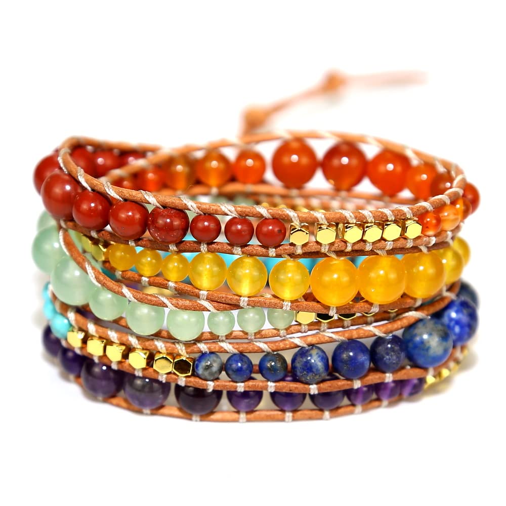 ZOSOJONA Handmade Boho Wrap Bracelet For Women Adjustable Nature Stone Turquoise Crystal Beaded Bracelets