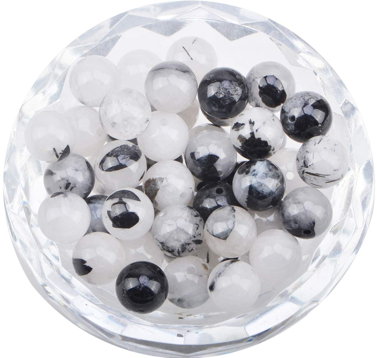 100Pcs Natural Crystal Beads Stone Gemstone Round Loose Energy Healing Beads with Free Crystal Stretch Cord for Jewelry Making (Tourmaline Quartz, 8MM)