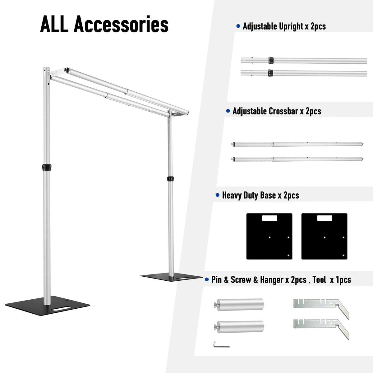 Hecis Double Backdrop Stand Heavy Duty,10x10ft Double Crossbar Pipe and Drape Stand, Adjustable Aluminium Flower Wall Backdrop, Back Drop Stand for Party Event, Trade Shows & Wedding Decor
