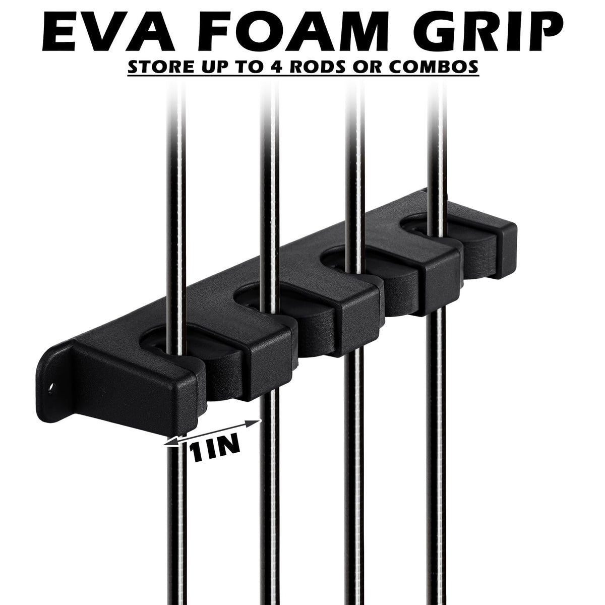 Sratte 4 Pcs Rod Holders for Fishing Boat Wall Mount Fishing Pole Holders 4 Rod Horizontal EVA Foam Garage Rod Rack Summer Boat Accessories for Men Gifts, 9.7 Inch(Black)