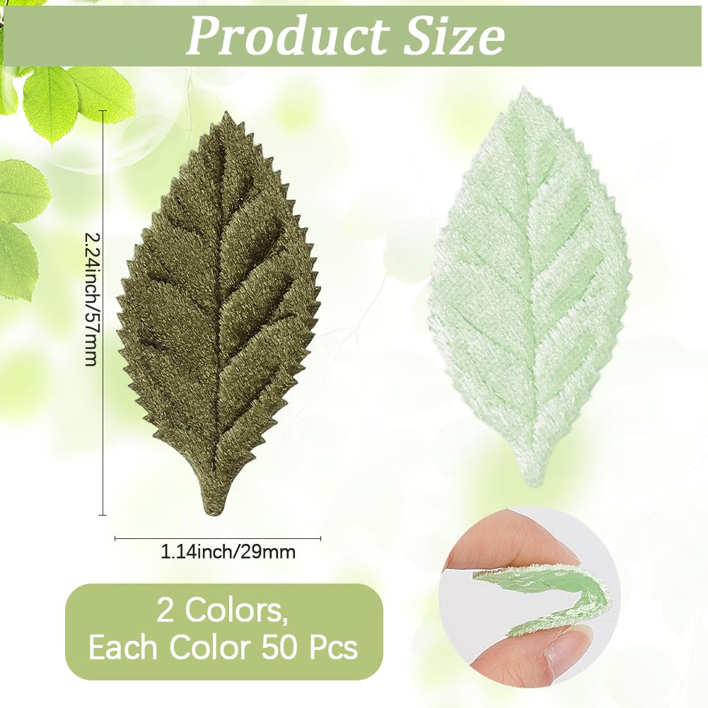 CABODYALS 100Pcs Mixed Green Velvet Fabric Leaves Spring Faux Artificial Craft Small Leaf Double Face Decorative Cloth Appliques Bulk for Sewing Making Wedding Party Scrapbooking Decor DIY Supply